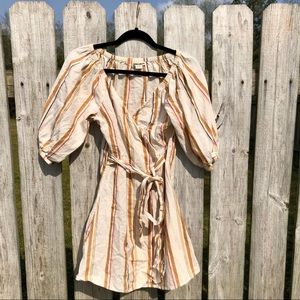 White Striped Dress w/ Puff Sleeves